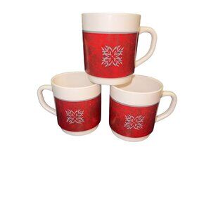 Set Of 3 Royal Prestige Red & White Snowflake Ceramic Coffee Mugs 12 Oz